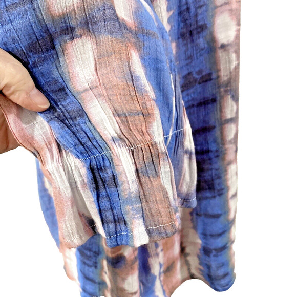 Zac & Rachel Woman Sz 2X Pink & Blue Peasant Top Boho Blouse 3/4 Sleeve Tassels - Picture 6 of 10